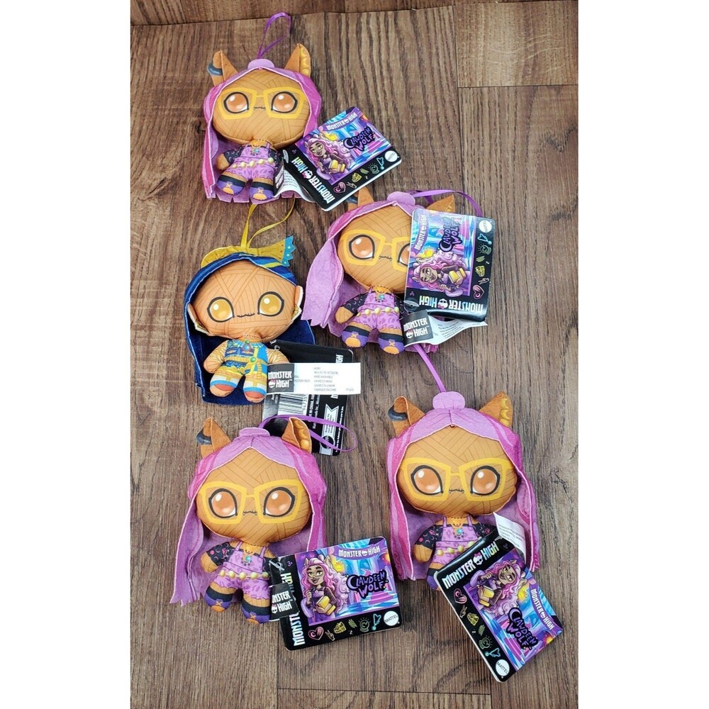 Monster High 4” Plush Dolls Lot of 5 Clawdeen Wolf Cleo De Nile NWT